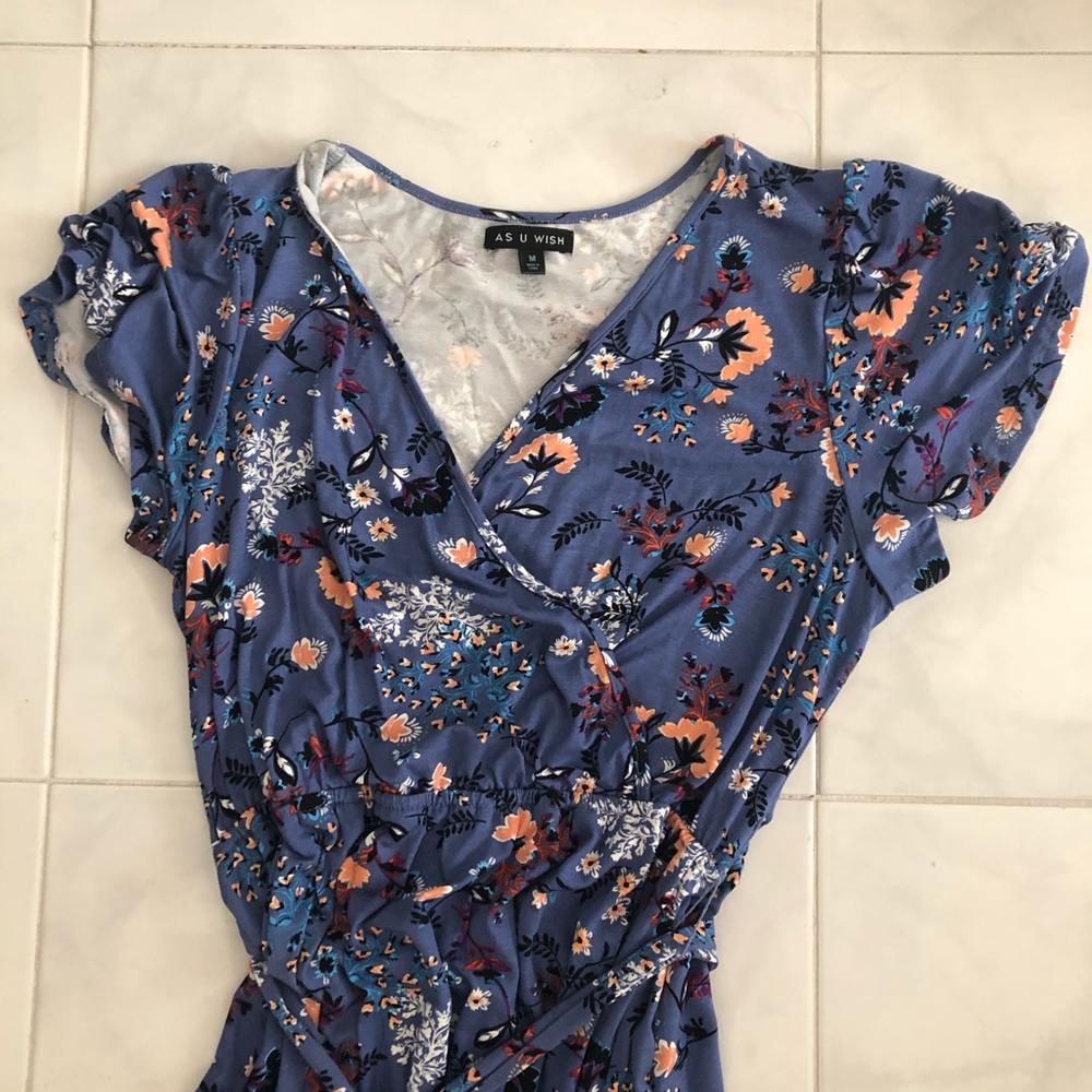 Blue Floral Wrap Mini Dress